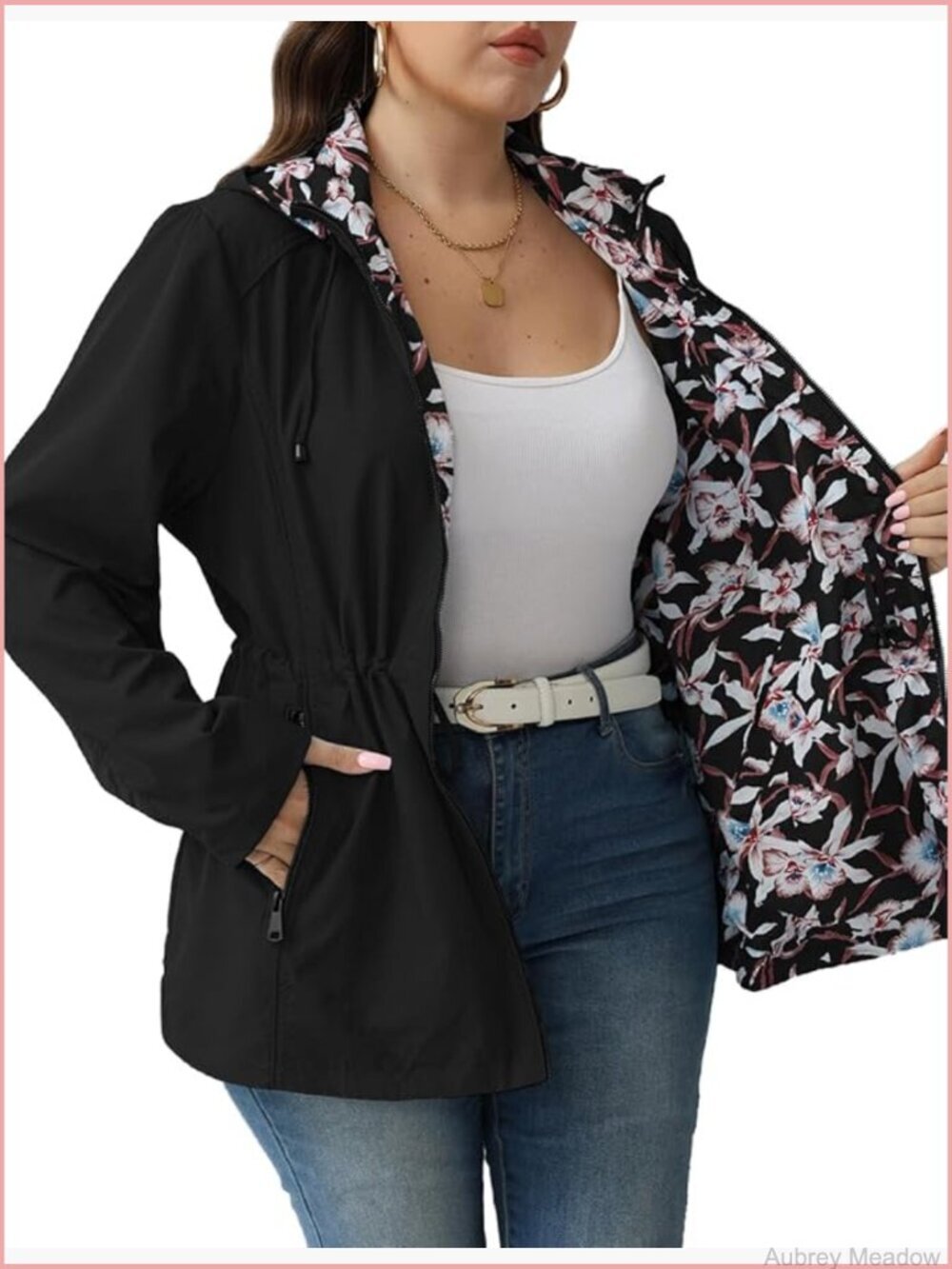 Reversible Casual Jacket Lightweight Water Resistant Hooded Plus Size